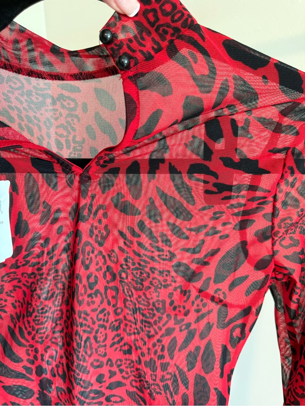 Windsor Red & Black Animal-Print Sheer Mock-Neck Long Sleeve Top - Picture 4 of 6